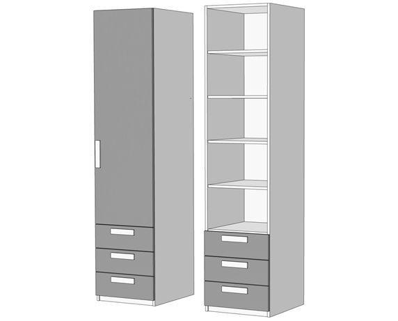 Пенал однодверный с полками 3 ящика (схема) Fmebel люкс