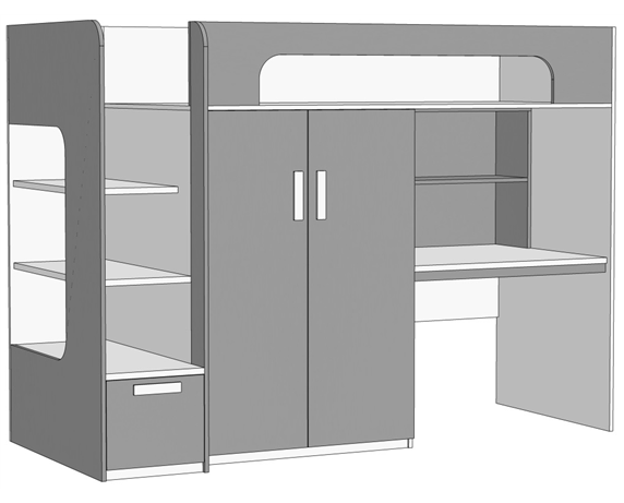 Кровать-чердак с ящиком в ступенях, компьютерный стол+шкаф (схема) Fmebel люкс