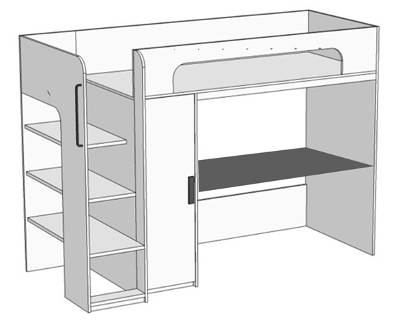 Кровать-чердак, компьютерный стол+пенал (схема) Fmebel люкс