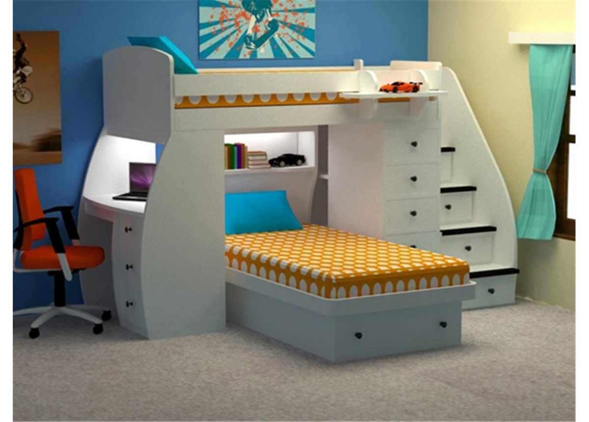 кровать для двоих детей со столом и шкафом